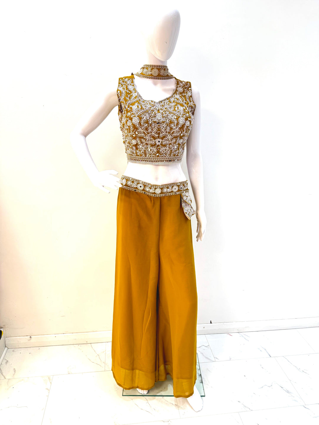 Glamorous Embroidered Crop Top Palazzo Set - Shree