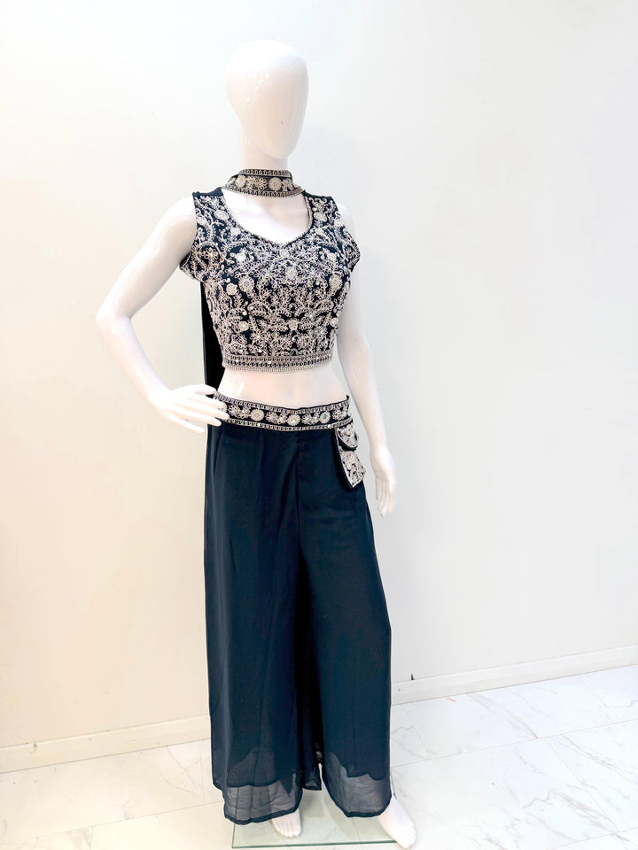 Glamorous Embroidered Crop Top Palazzo Set - Shree