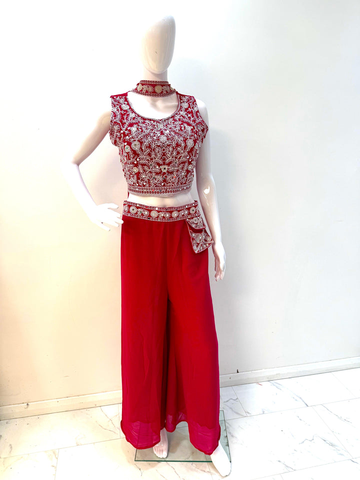 Glamorous Embroidered Crop Top Palazzo Set - Shree