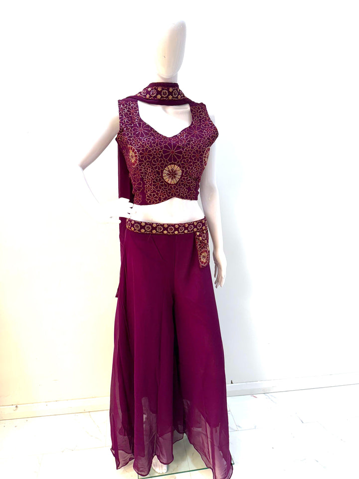 Embroidered Crop Top Palazzo Set with Choker Dupatta - Shree