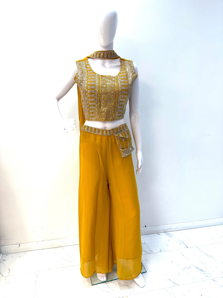 Embroidered Crop Top Palazzo Set with Sequins Work - Shree