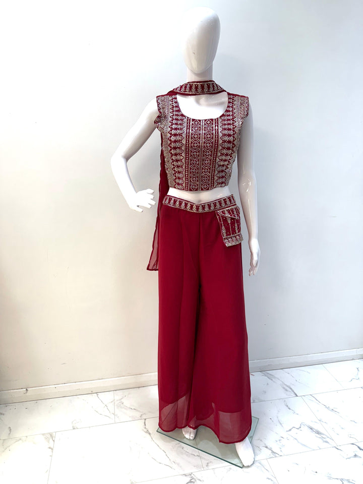 Embroidered Crop Top Palazzo Set with Sequins Work - Shree