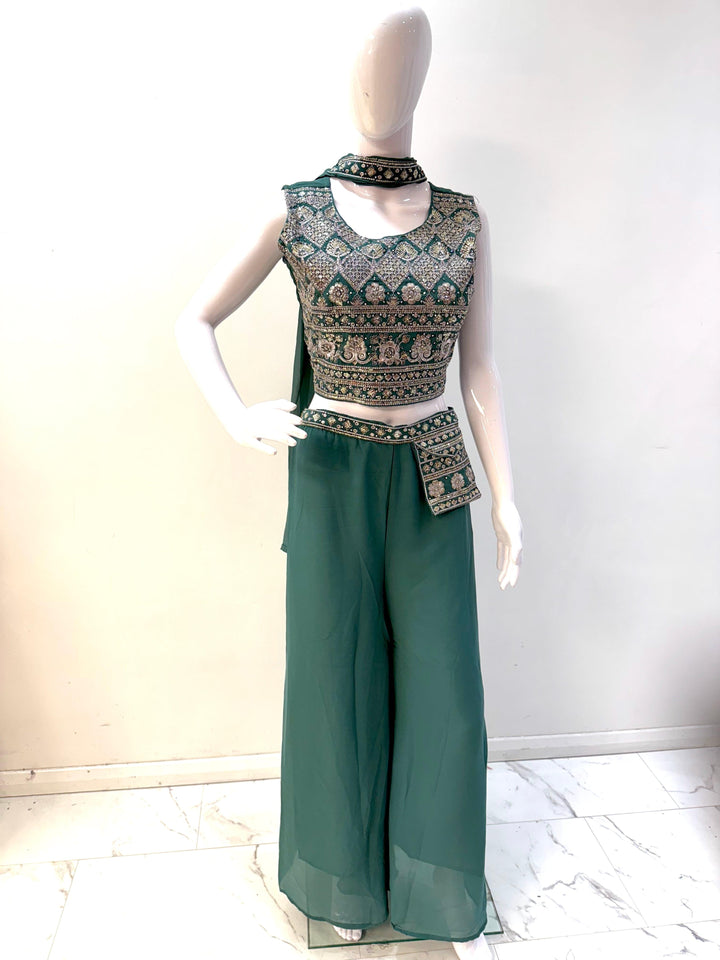 Glamorous Embroidered Crop Top & Palazzo Set - Shree