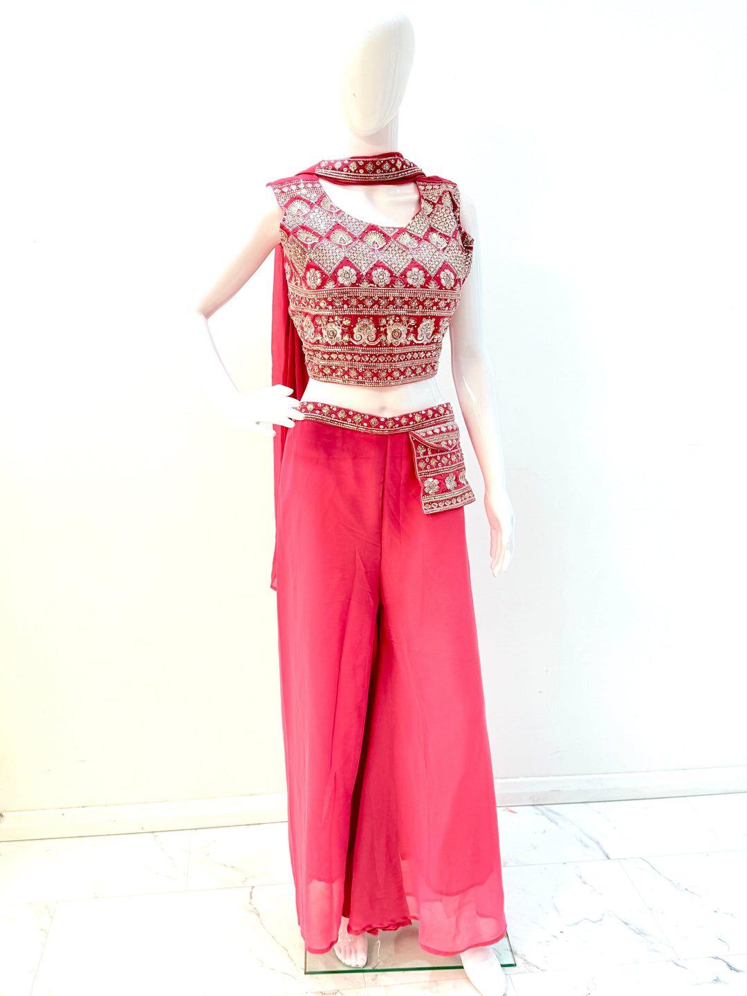 Glamorous Embroidered Crop Top & Palazzo Set - Shree