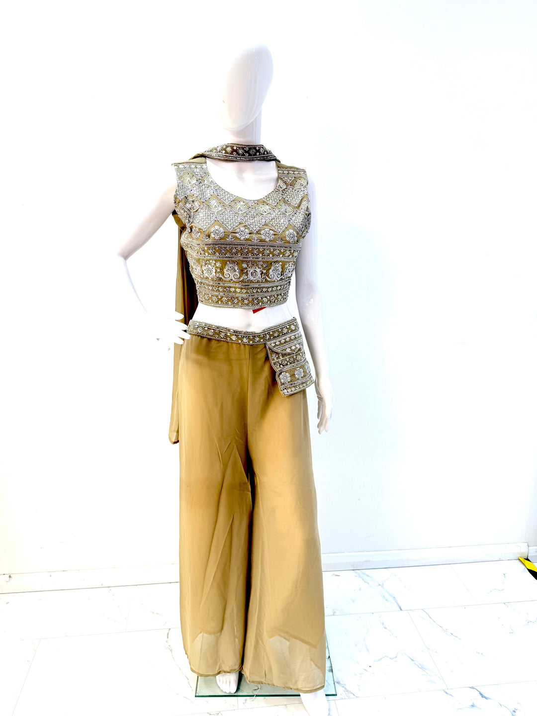 Glamorous Embroidered Crop Top & Palazzo Set - Shree