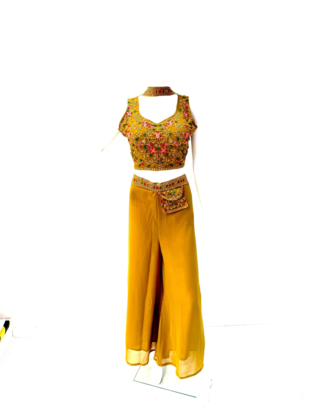 Elegant Floral Embroidered Crop Top & Palazzo Set - Shree