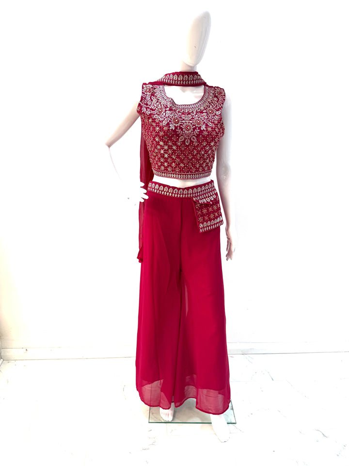 Stunning Embroidered Crop Top & Palazzo Set - Shree