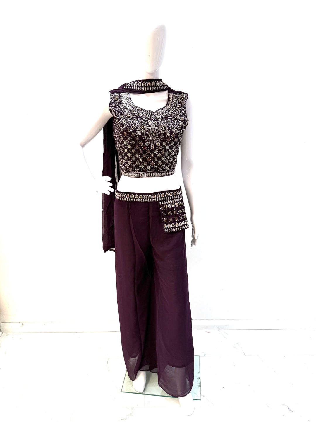 Stunning Embroidered Crop Top & Palazzo Set - Shree