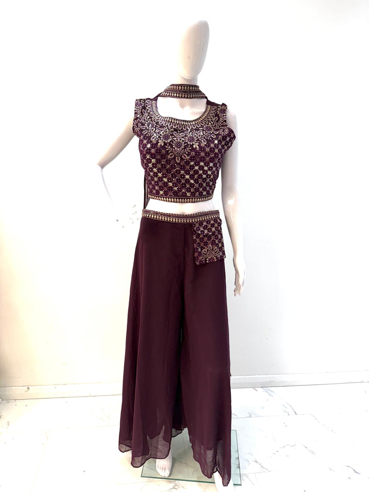 Elegant Floral Embroidered Crop Top & Palazzo Set - Shree