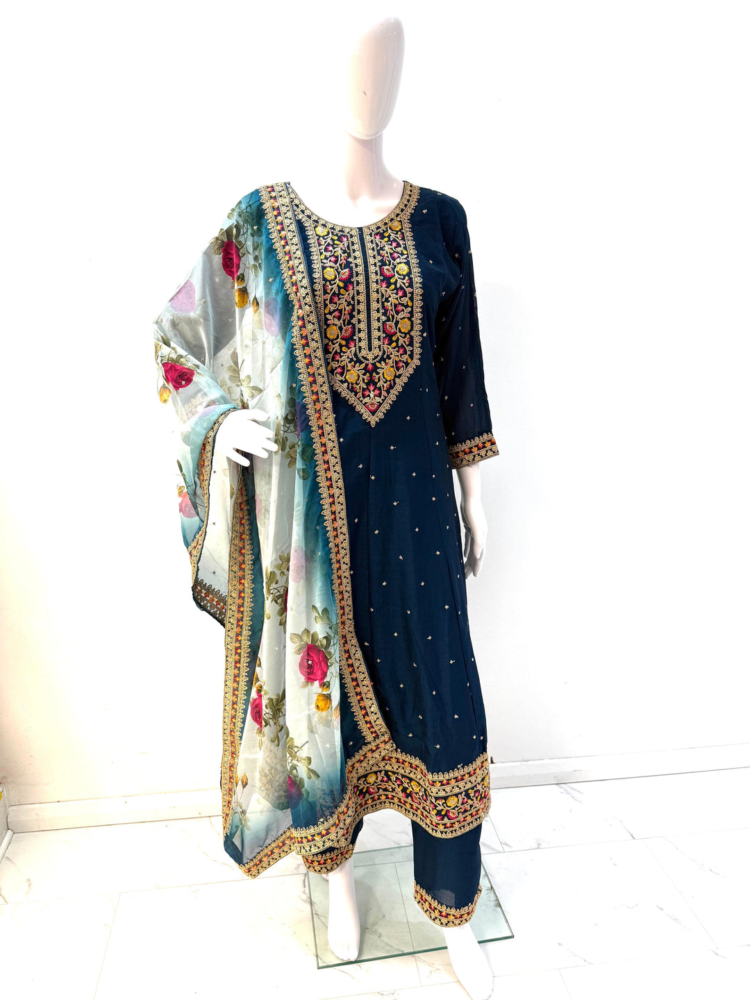 Anarkali Dress Printed Floral Dupatta - Elegance Redefined - Shree