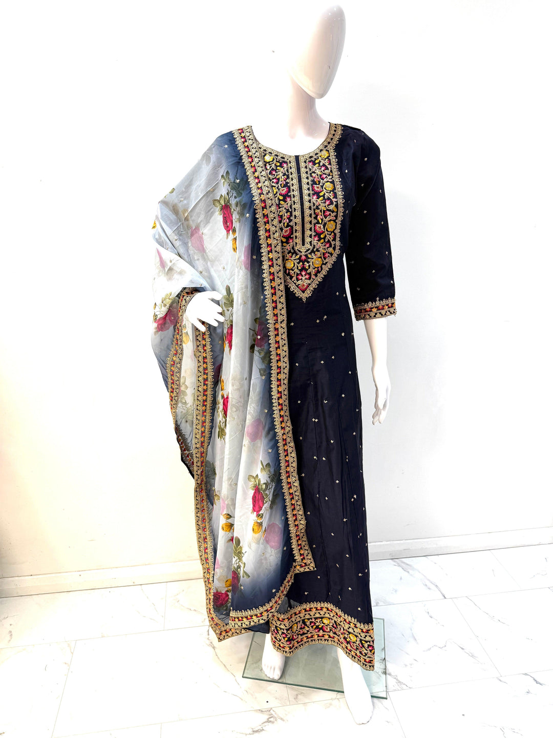 Anarkali Dress Printed Floral Dupatta - Elegance Redefined - Shree