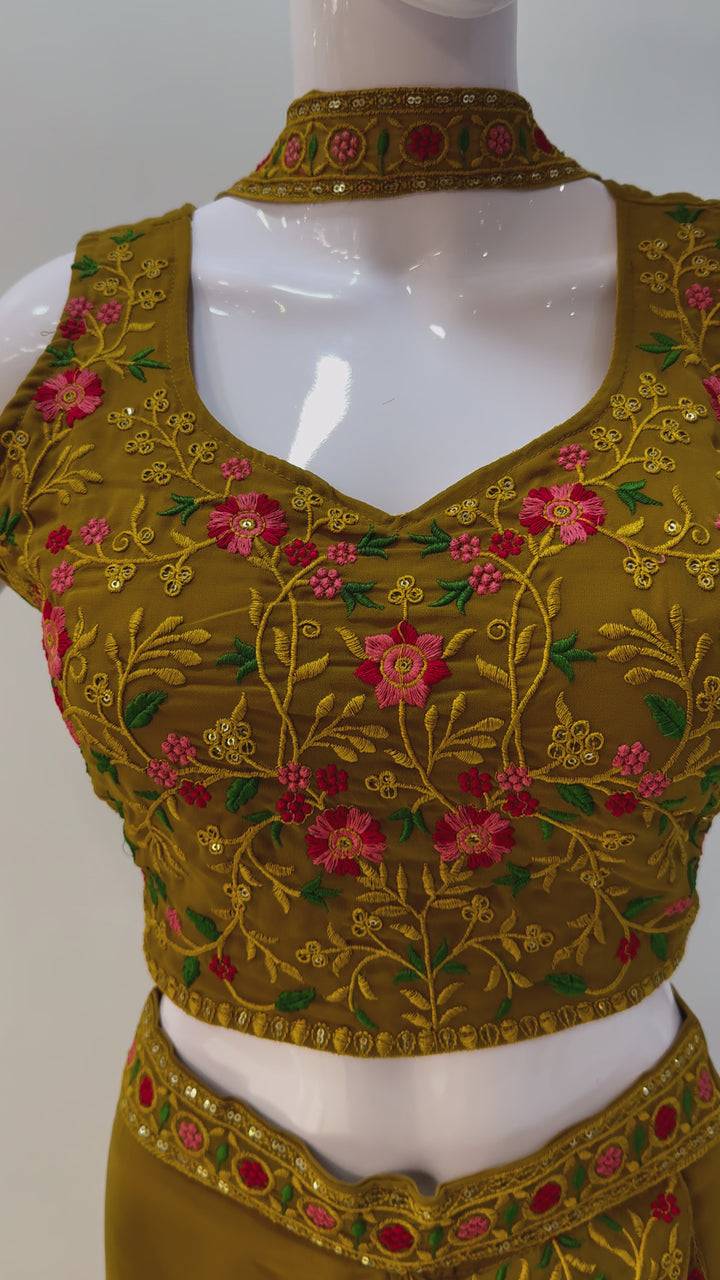 Elegant Floral Embroidered Crop Top & Palazzo Set