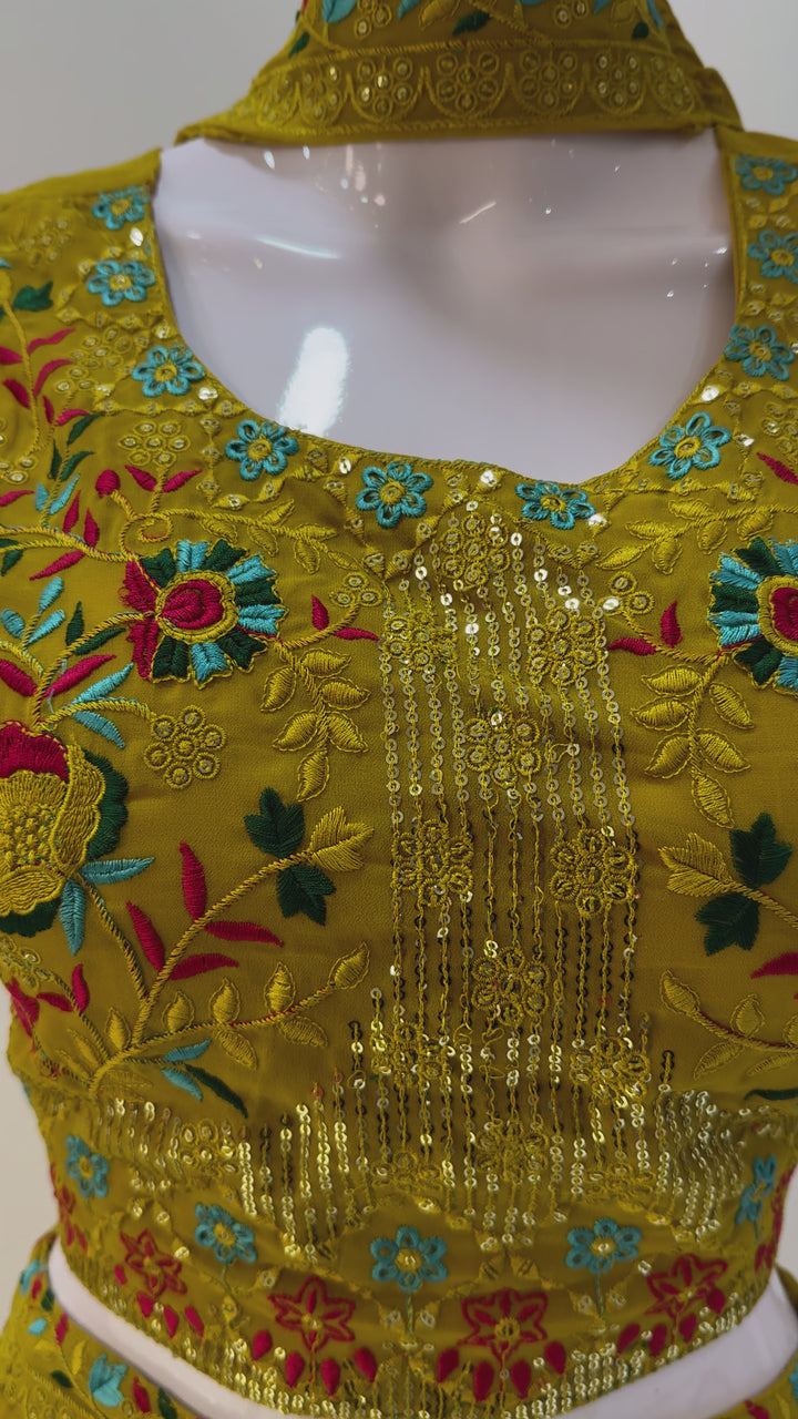 Vibrant Multi-Coloured Embroidered Crop Top & Palazzo Set