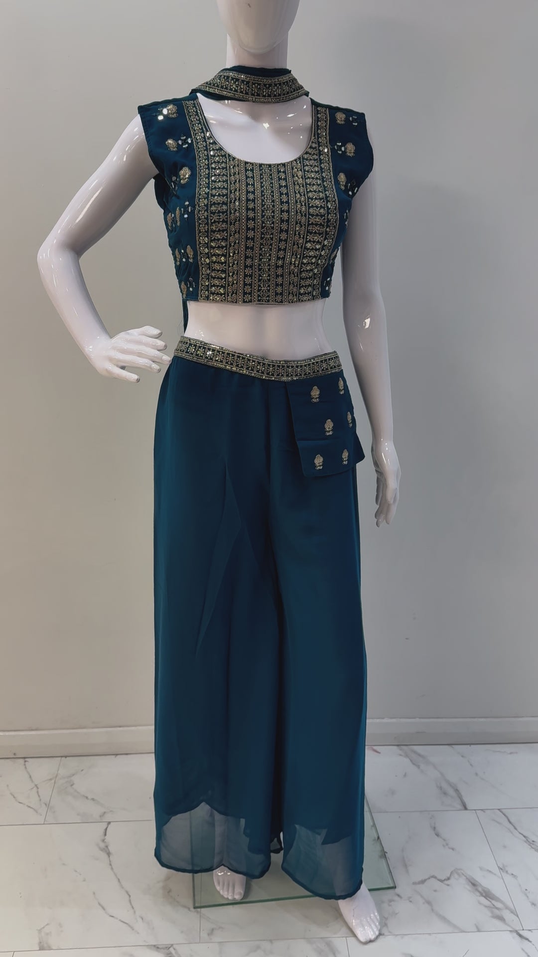 Sequin Embroidered Crop Top Palazzo Set with Choker Dupatta – Perfect Party Wear