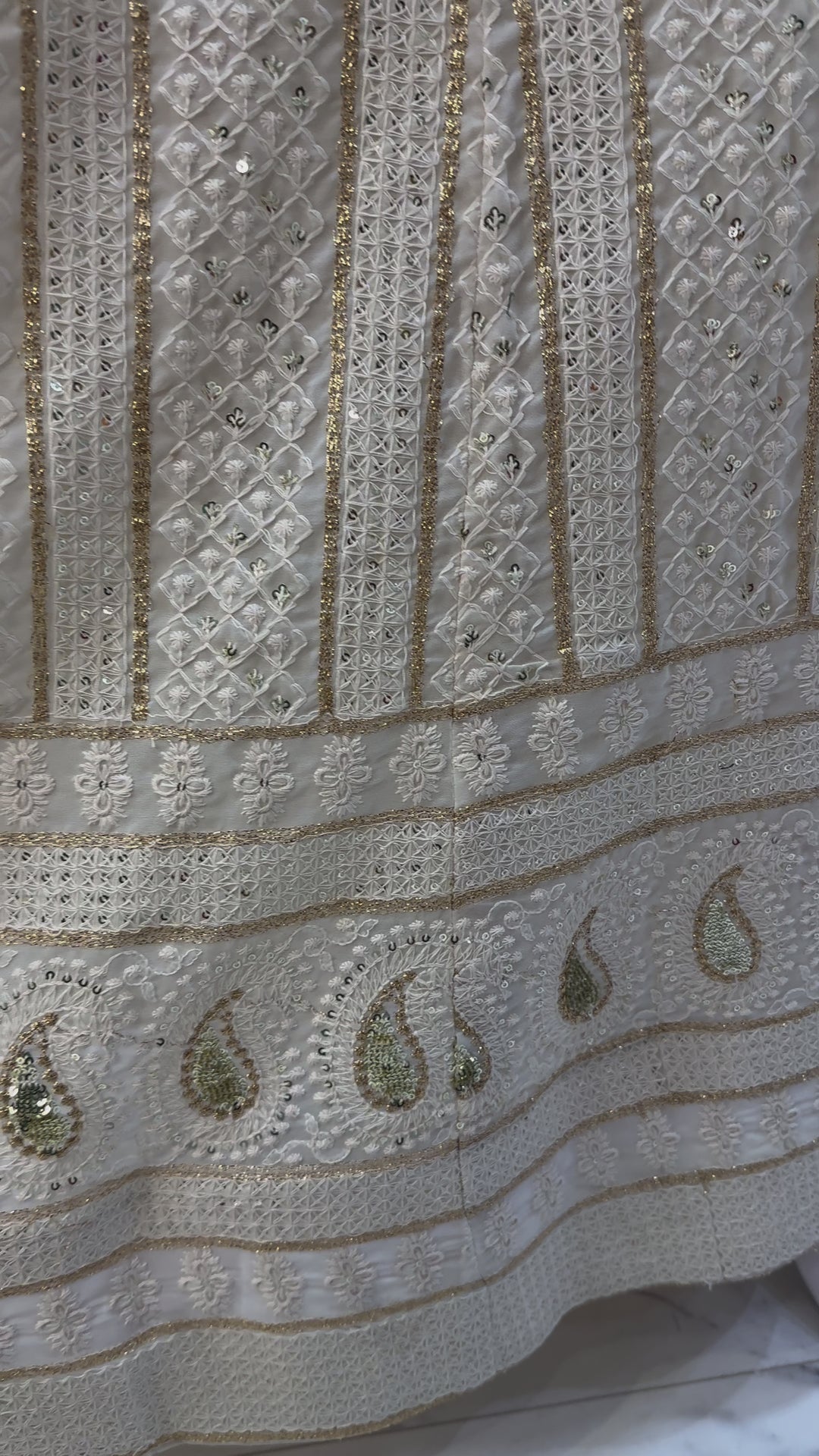 Chiffon Lucknowi White & Gold Lehenga with net dupatta Video